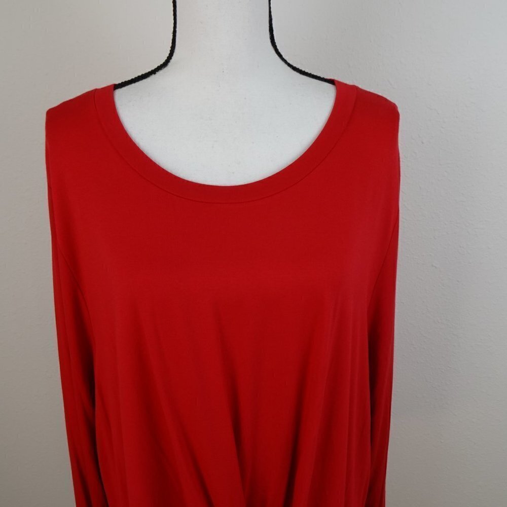 Calvin Klein Twist Front Knot Top Plus Women's 3X Red Long Sleeve Stretch - Picture 2 of 8